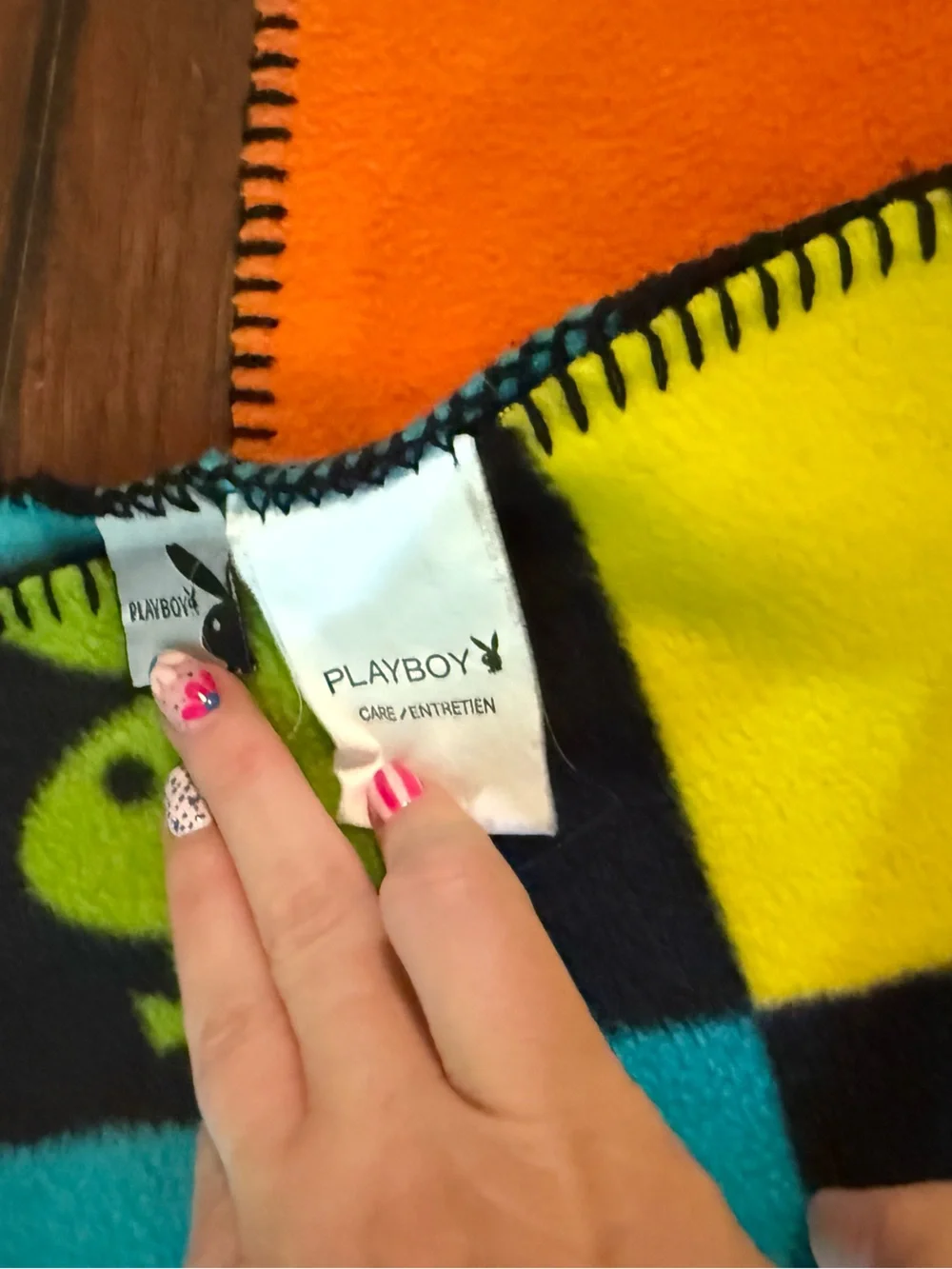 PLAYBOY Neon Patchwork Bunny Fleece Throw - Bright Multi